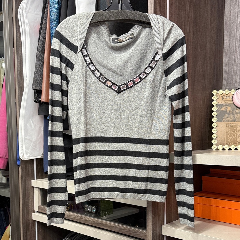 Ed Hardy Silver and Black Striped Tunic